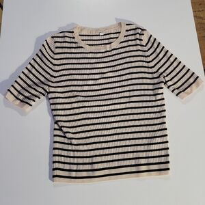 Striped Black and Cream Merino Wool Top